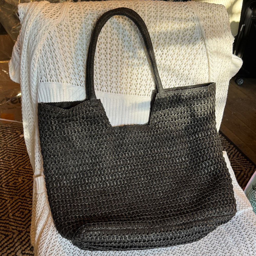 Elegant Black Woven Tote Bag